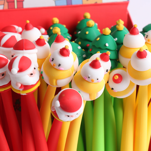 크리스마스 실리콘 중성 볼펜 산타클로스 트리 눈사람 피규어 어린이집 단체 파티선물